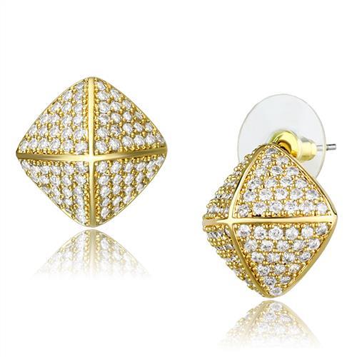 Gold Brass Earrings with AAA Grade CZ  in Clear