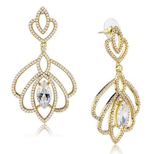 Gold Brass Earrings with AAA Grade CZ  in Clear