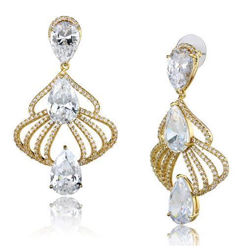 Gold Brass Earrings with AAA Grade CZ  in Clear