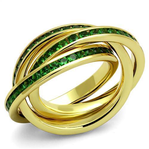 Gold Brass Ring with Synthetic Synthetic Glass in Emerald