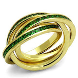 Gold Brass Ring with Synthetic Synthetic Glass in Emerald