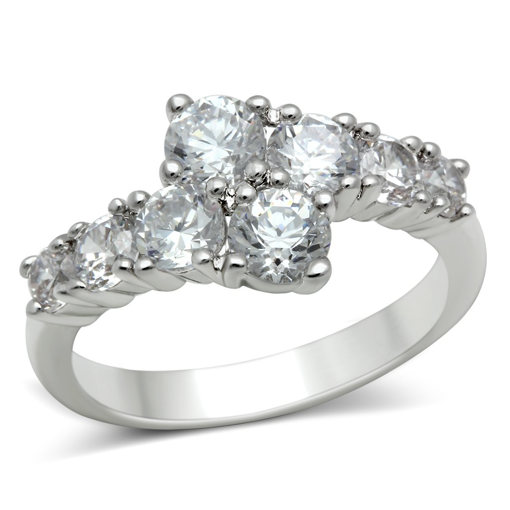 Rhodium Brass Ring with AAA Grade CZ  in Clear