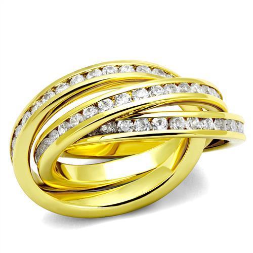 Gold Brass Ring with AAA Grade CZ  in Clear