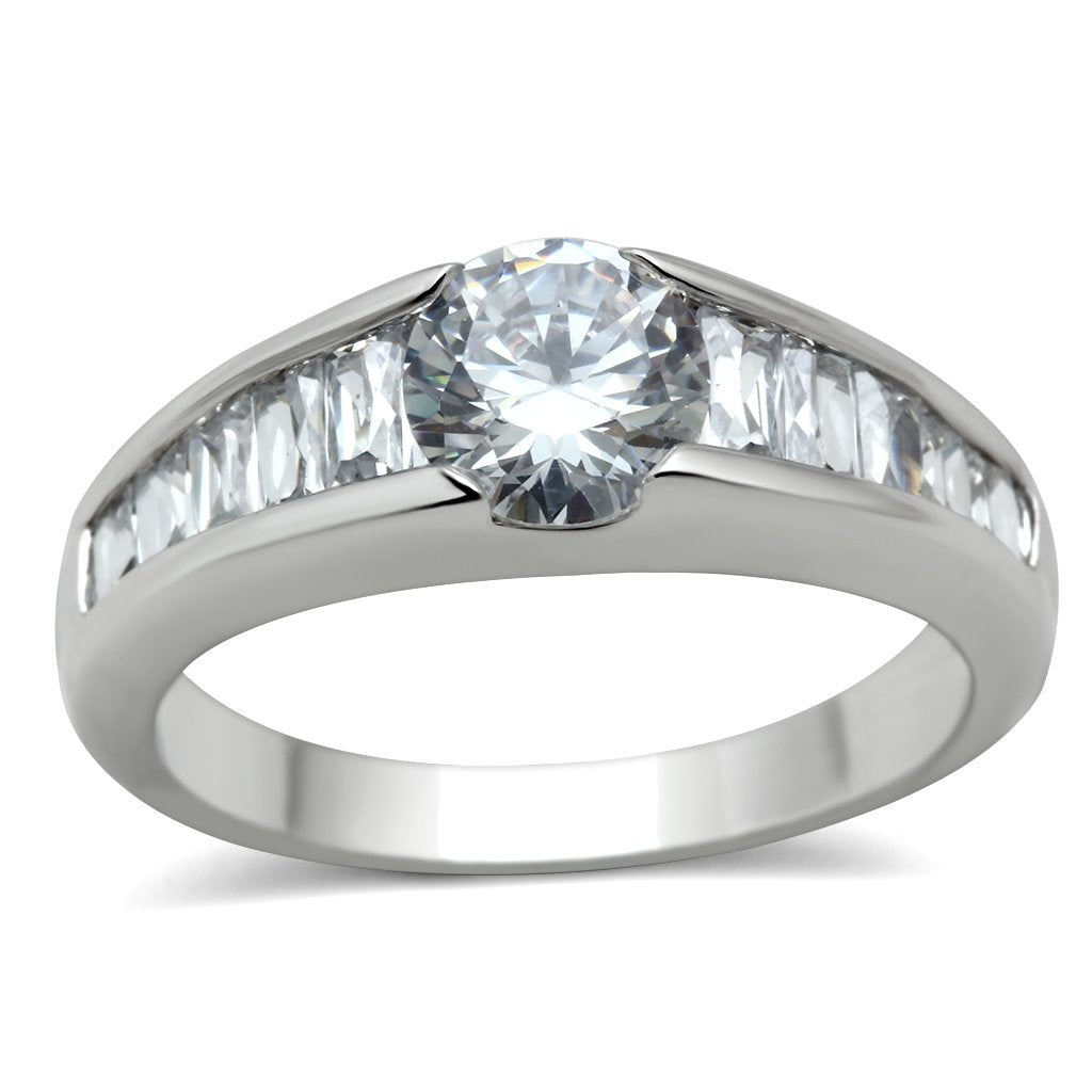 Rhodium Brass Ring with AAA Grade CZ  in Clear
