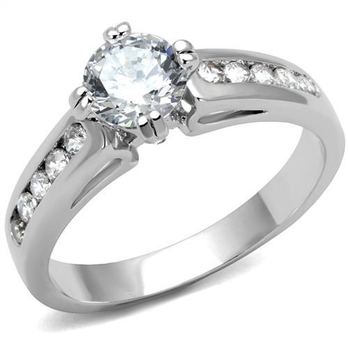 Rhodium Brass Ring with AAA Grade CZ  in Clear