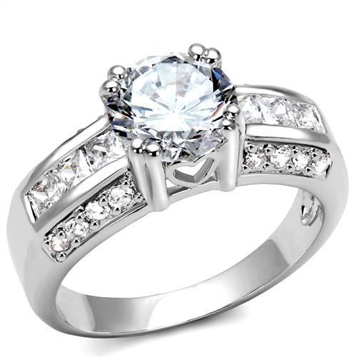 Rhodium Brass Ring with AAA Grade CZ  in Clear