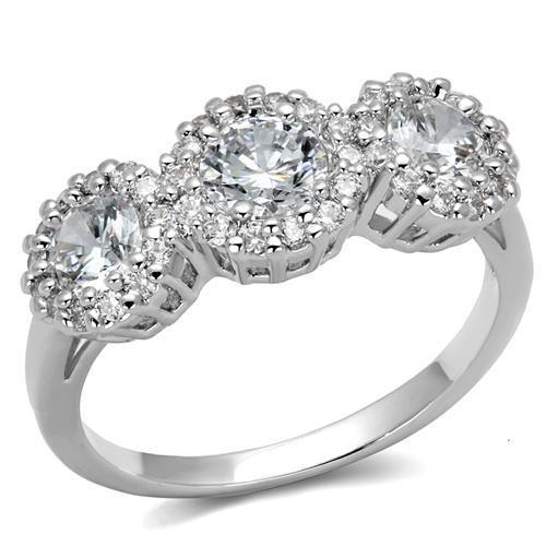 Rhodium Brass Ring with AAA Grade CZ  in Clear