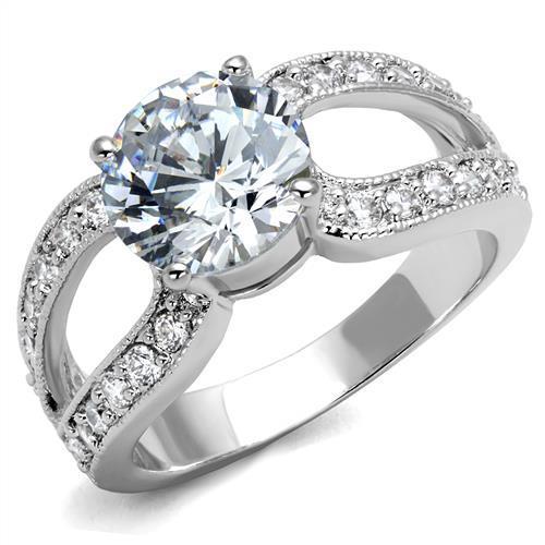 Rhodium Brass Ring with AAA Grade CZ  in Clear