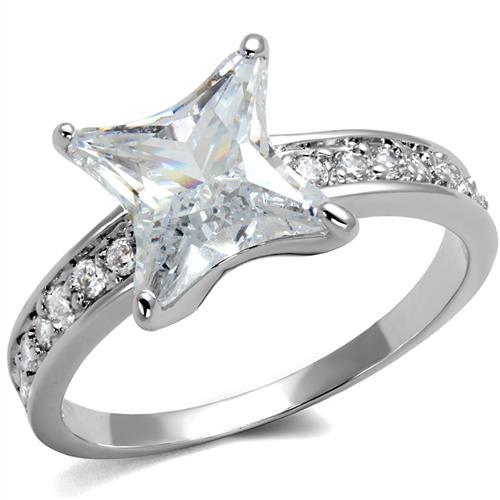 Rhodium Brass Ring with AAA Grade CZ  in Clear