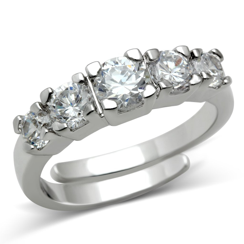 Rhodium Brass Ring with AAA Grade CZ  in Clear