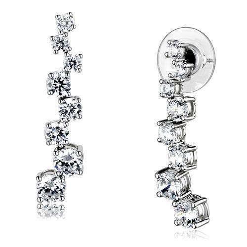 Rhodium Brass Earrings with AAA Grade CZ  in Clear