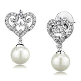 Rhodium Brass Earrings with Synthetic Pearl in White