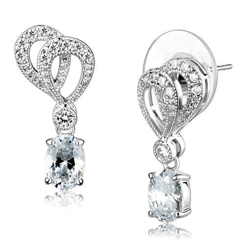 Rhodium Brass Earrings with AAA Grade CZ  in Clear