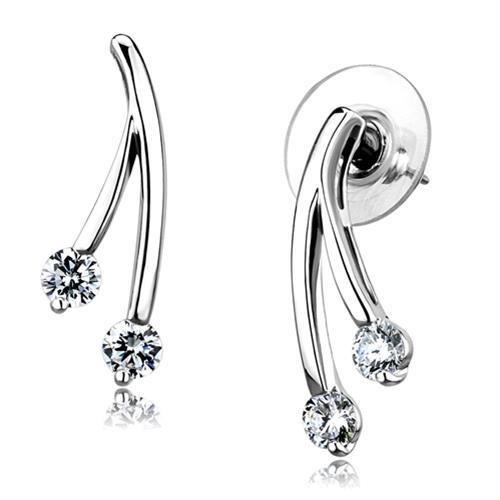 Rhodium Brass Earrings with AAA Grade CZ  in Clear