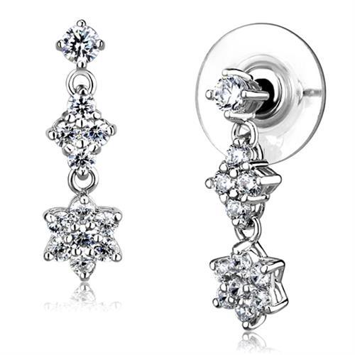 Rhodium Brass Earrings with AAA Grade CZ  in Clear