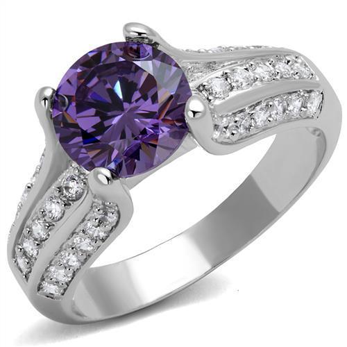Rhodium Brass Ring with AAA Grade CZ  in Amethyst