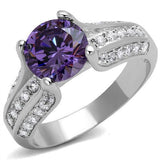 Rhodium Brass Ring with AAA Grade CZ  in Amethyst