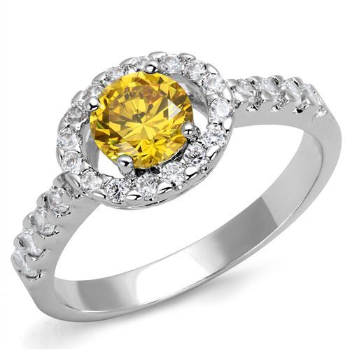 Rhodium Brass Ring with AAA Grade CZ  in Topaz