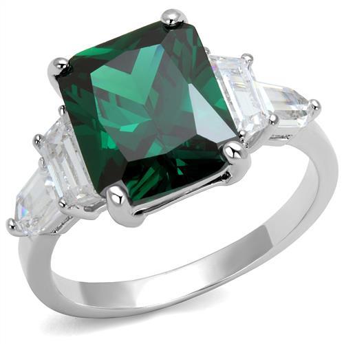 Rhodium Brass Ring with Synthetic Spinel in Emerald