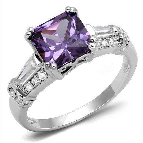Rhodium Brass Ring with AAA Grade CZ  in Amethyst