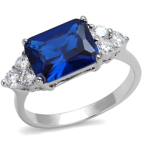 Rhodium Brass Ring with Synthetic Spinel in London Blue