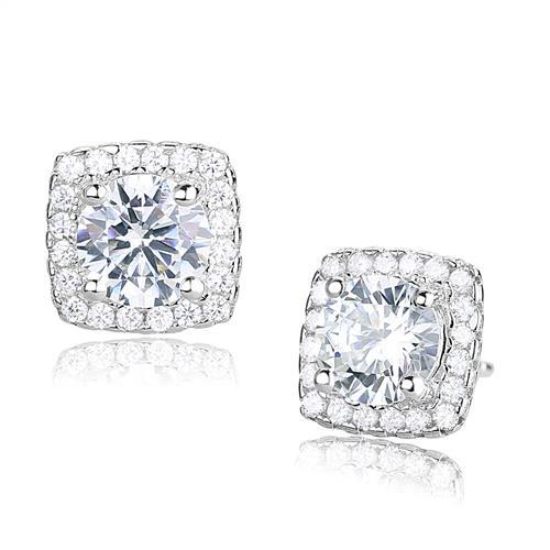 Rhodium 925 Sterling Silver Earrings with AAA Grade CZ  in Clear