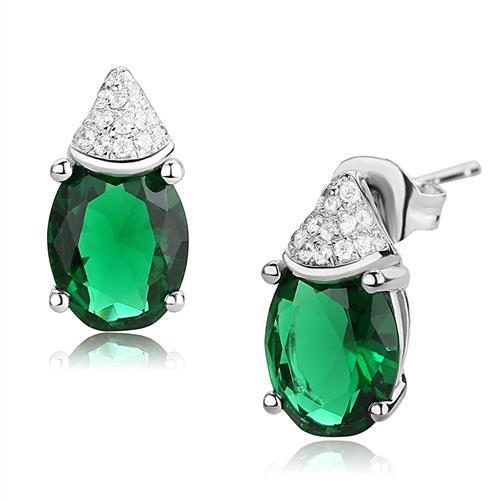 Rhodium 925 Sterling Silver Earrings with Synthetic Synthetic Glass in Blue Zircon