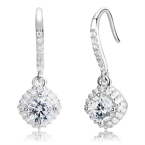 Rhodium 925 Sterling Silver Earrings with AAA Grade CZ  in Clear