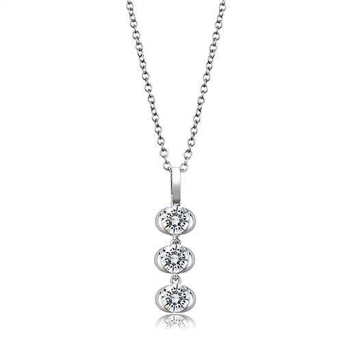 Rhodium 925 Sterling Silver Chain Pendant with AAA Grade CZ  in Clear