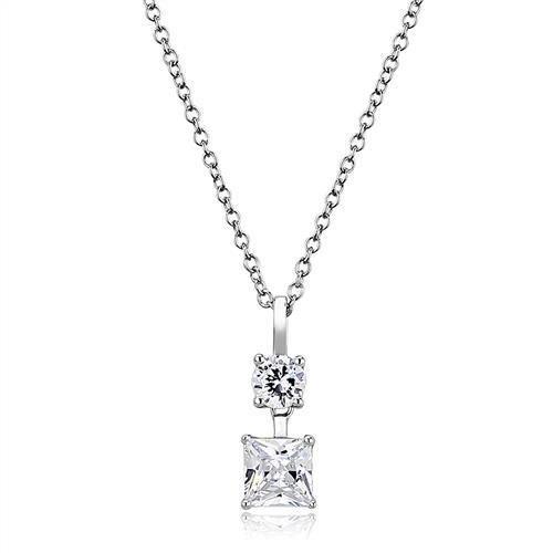 Rhodium 925 Sterling Silver Chain Pendant with AAA Grade CZ  in Clear