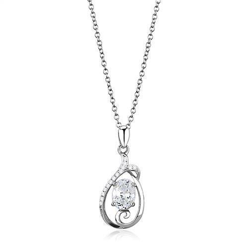 Rhodium 925 Sterling Silver Chain Pendant with AAA Grade CZ  in Clear