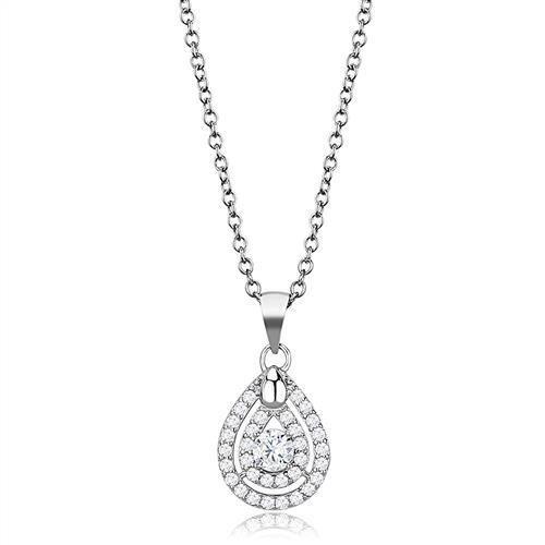 Rhodium 925 Sterling Silver Chain Pendant with AAA Grade CZ  in Clear