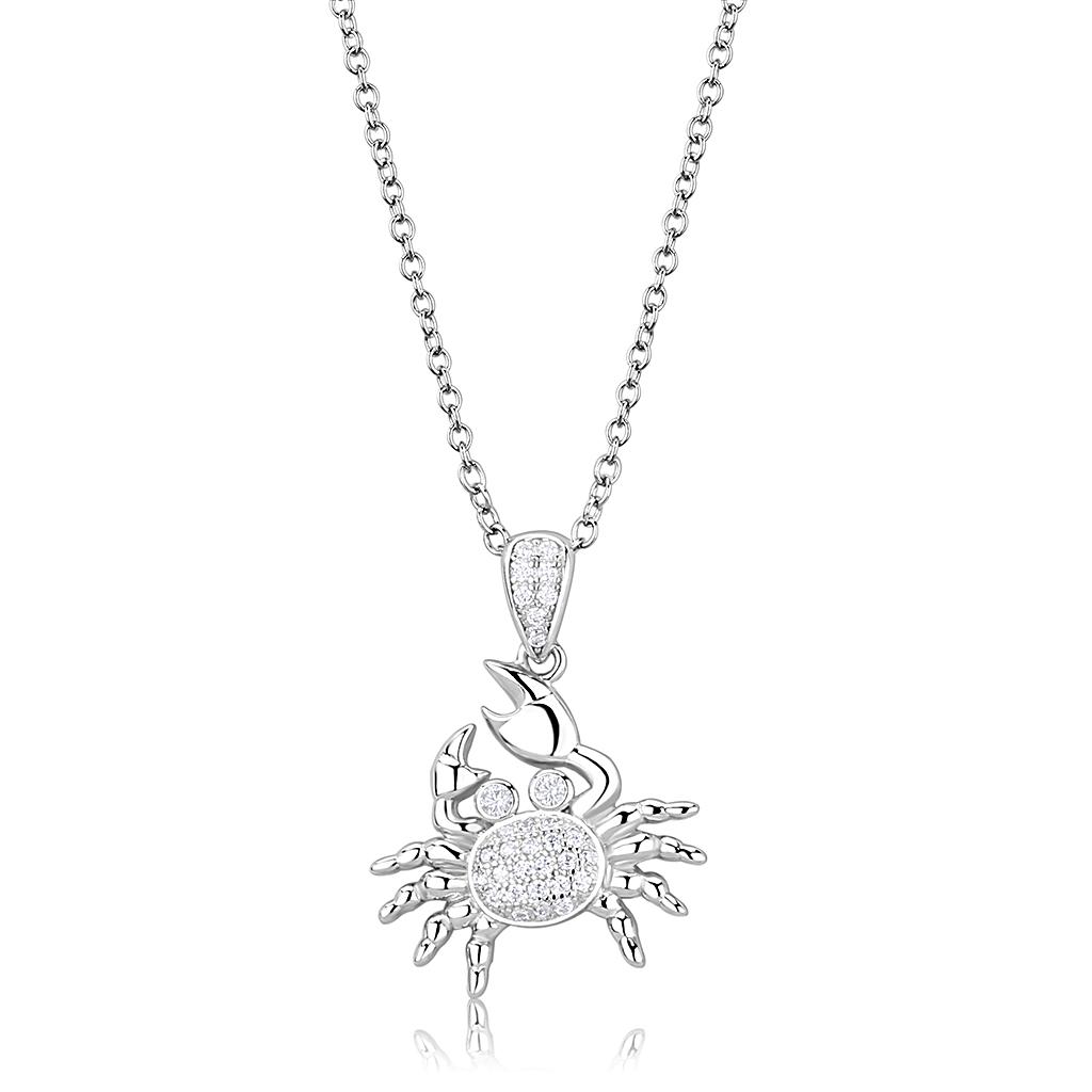 Rhodium 925 Sterling Silver Chain Pendant with AAA Grade CZ  in Clear