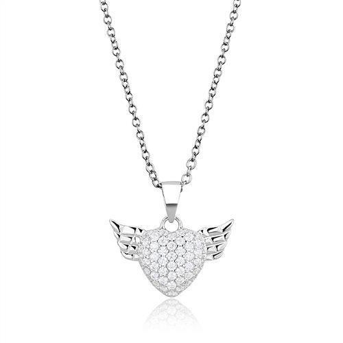 Rhodium 925 Sterling Silver Chain Pendant with AAA Grade CZ  in Clear