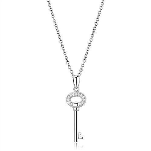 Rhodium 925 Sterling Silver Chain Pendant with AAA Grade CZ  in Clear