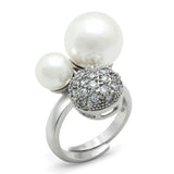 Rhodium Brass Ring with Synthetic Pearl in White