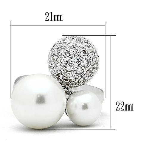 Rhodium Brass Ring with Synthetic Pearl in White