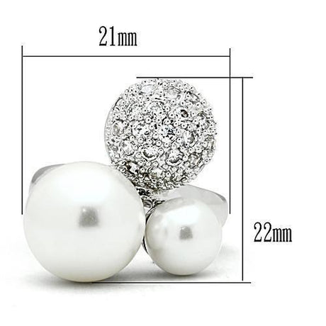 Rhodium Brass Ring with Synthetic Pearl in White