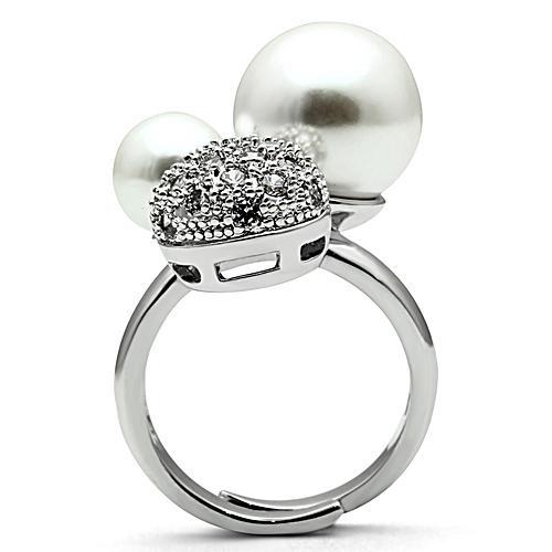 Rhodium Brass Ring with Synthetic Pearl in White