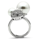 Rhodium Brass Ring with Synthetic Pearl in White
