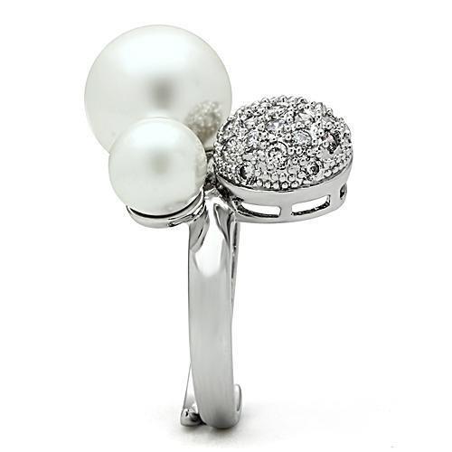 Rhodium Brass Ring with Synthetic Pearl in White