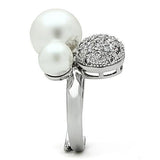 Rhodium Brass Ring with Synthetic Pearl in White