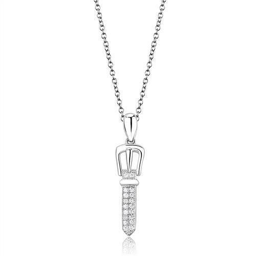 Rhodium 925 Sterling Silver Chain Pendant with AAA Grade CZ  in Clear