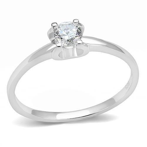 Rhodium 925 Sterling Silver Ring with AAA Grade CZ  in Clear