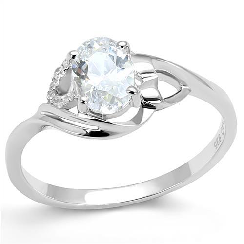 Rhodium 925 Sterling Silver Ring with AAA Grade CZ  in Clear