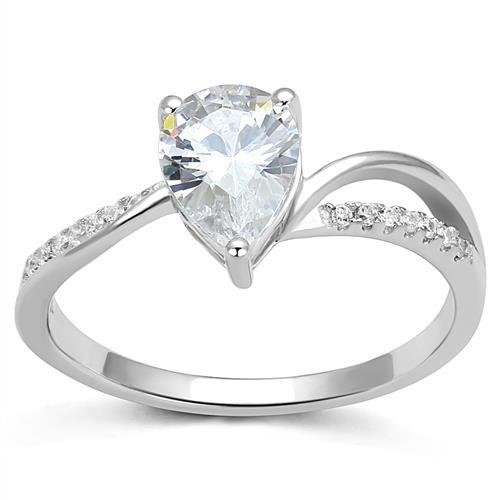 Rhodium 925 Sterling Silver Ring with AAA Grade CZ  in Clear