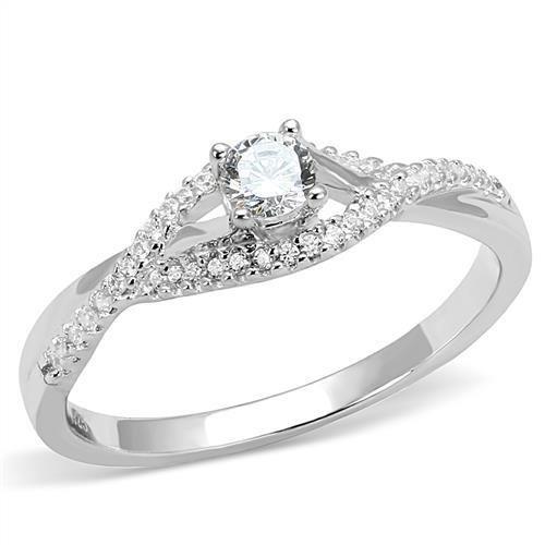 Rhodium 925 Sterling Silver Ring with AAA Grade CZ  in Clear