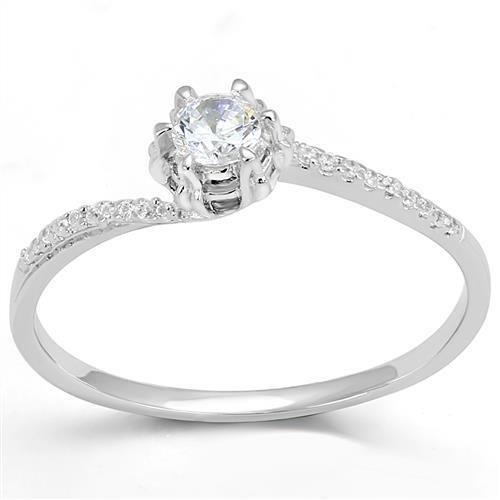 Rhodium 925 Sterling Silver Ring with AAA Grade CZ  in Clear