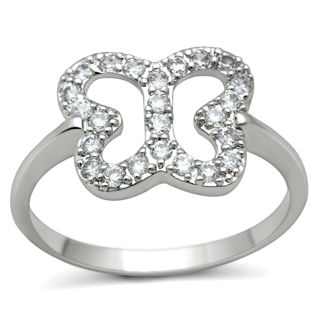 Rhodium Brass Ring with AAA Grade CZ  in Clear
