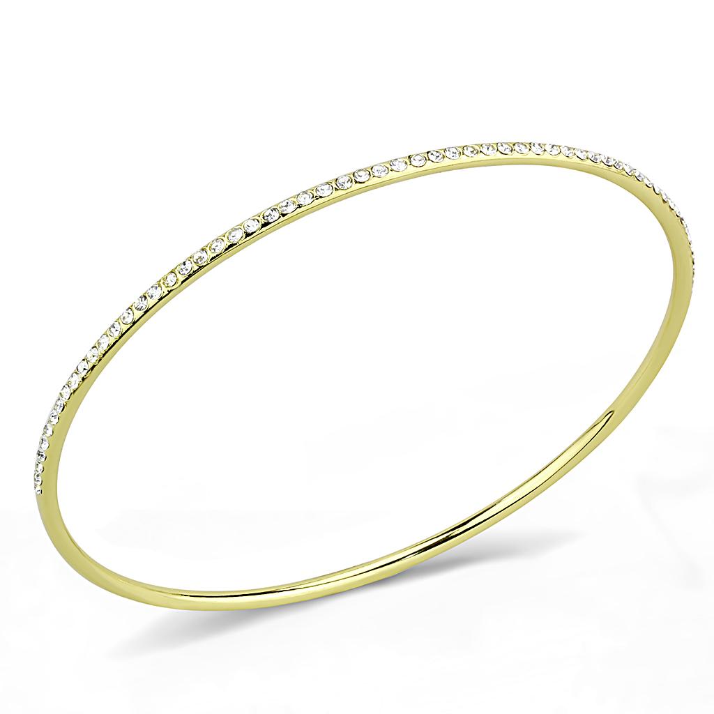 Gold Brass Bangle with Top Grade Crystal  in Clear